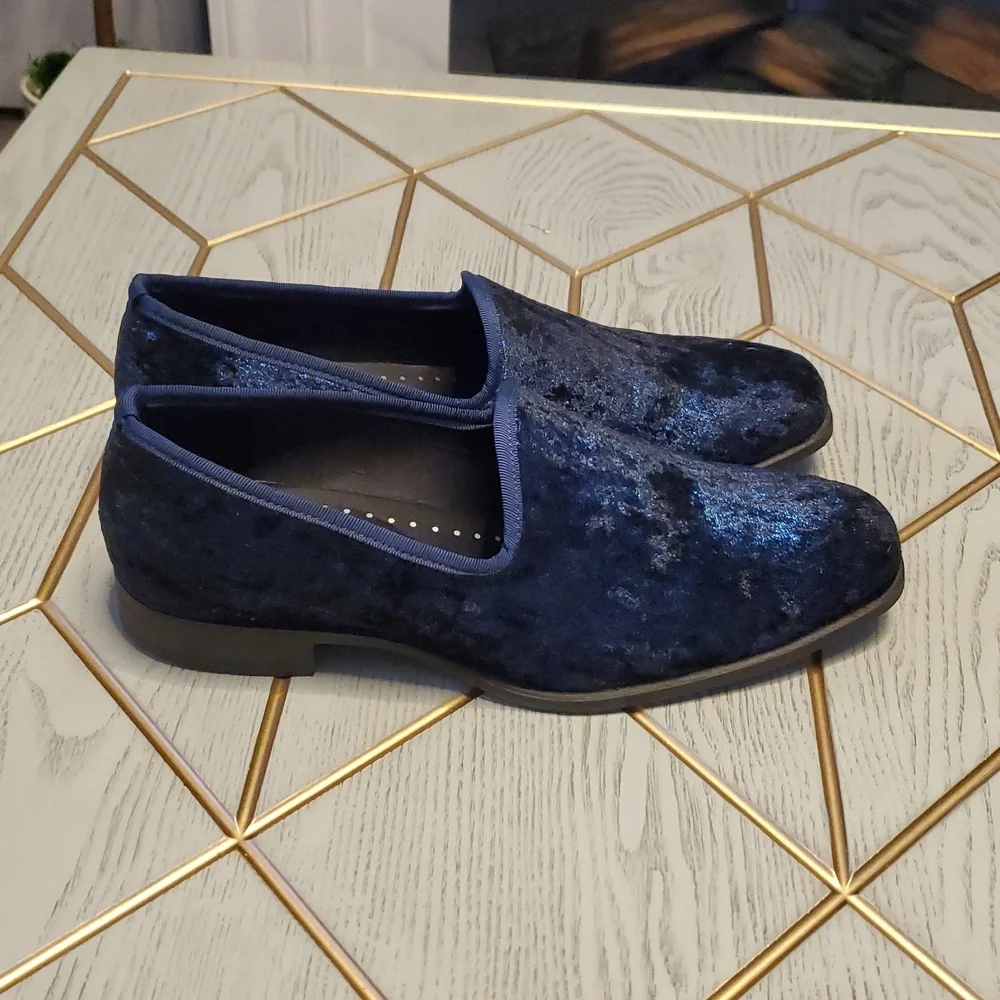 Stacy Adams Sultan Men's Navy Blue Velour Slip-On Loafers. Size 7.5 M.